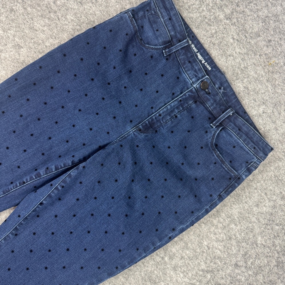 Talbots Flawless High Waist Jegging Ankle Jeans 12P Blue Polka Dot Raw Hem